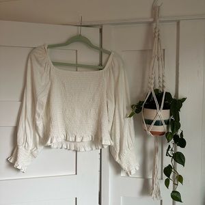Cropped off-the-shoulder puff sleeve Anthropologie top